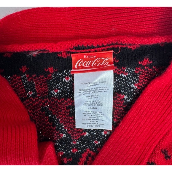 Coca-Cola Ugly Christmas Cardigan Sweater Polar Bear Pom Poms Large - Picture 5 of 5